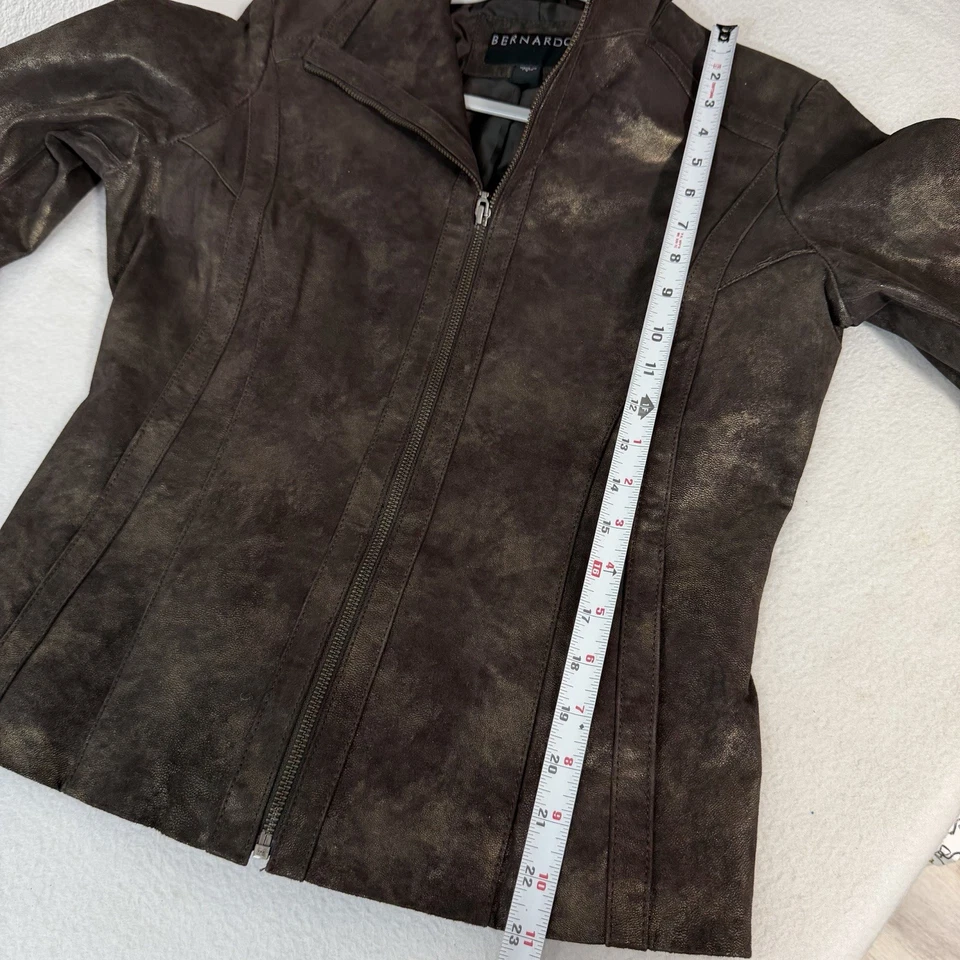 Bernardo Leather Jacket Brown Gold Women's Size S Motorcycle Zip Up Collared  - Image 2 of 4