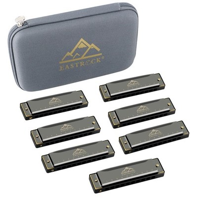 EASTROCK Harmonica Set of 7, 10 Holes Blues Harp Mouth Organ 7key-bk