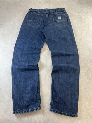 Carhartt 104942 Flannel Lined Jeans Herren 32x34 Relaxed Straight Leg Denim Work