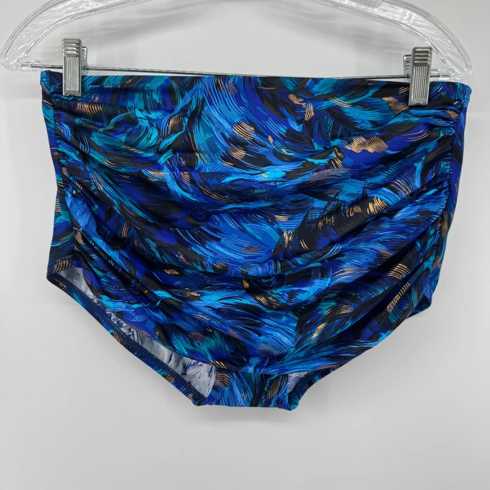 Miraclesuit Norma Jean Blue Multi Print Plunge Bra High Waist Swimsuit Set - Image 4 of 4