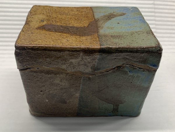 HandCrafted Pottery Box With Fitted Lid. Rustic. Vintage. Blue/Brown Glaze.