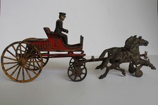 Rare Antique Hubley Cast Iron Fire Chief Horse Drawn Wagon Toy, Orig Paint 14" 
