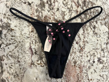 True Vintage Victoria's Secret Satin V String Thong Panty Silky Black Medium