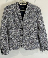 Talbots Blue Purple Floral Print Blazer Jacket 2 Button 100 Cotton Size 8