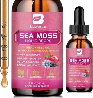 B Beworths Black Seed Oil Sea Moss Liquid Drops Detox Thyroid Cleanse Immune 