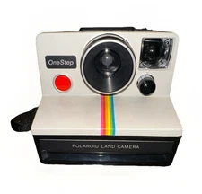 Polaroid OneStep SX-70 White Rainbow Stripe Instant Film Camera - Tested & Works