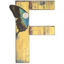 Rustic 12 Wooden LETTER F Wall Decor Butterfly Flower VTG-Style Monogram NOS