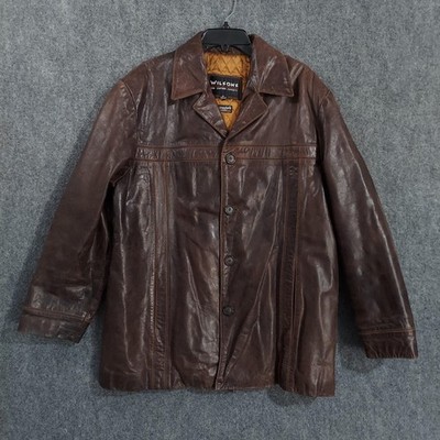Wilsons Leather Coat Mens Large Brown Thinsulate Quilted Lined Winter FLAW