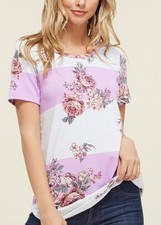 Viamor Floral Stripe Tee – Lavender/White – Made in USA – NWOT – S to L