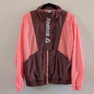 Reebok Women s Focus Track Jacket Wild Ginger Pink Color Block Medium 90s Y2K