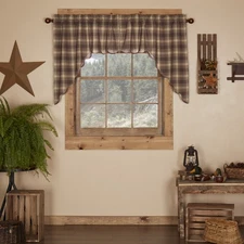 Rustic Swag Pair Brown Rod Pocket Dawson Star Kitchen Window Curtains VHC Brands