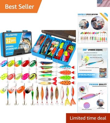 Durable Brass Spinner Baits Kit - 32 Fishing Lures for Trout, Bass, and Walleye