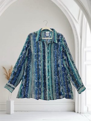 Jaclyn Smith Women s Sheer Metallic Multi Print Long Sleeve Top Size 2X