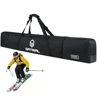 Padded Ski Bag for Air Travel, Fully Single Ski Travel Bags with 170cm Black
