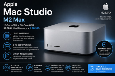 Apple Mac Studio M2 Max 12-Core CPU 30-Core GPU | 32GB RAM | 8TB SSD MwSt.