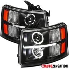 Fit 2007-2014 Chevy Silverado 1500 2500hd Black Led Halo Projector Headlights