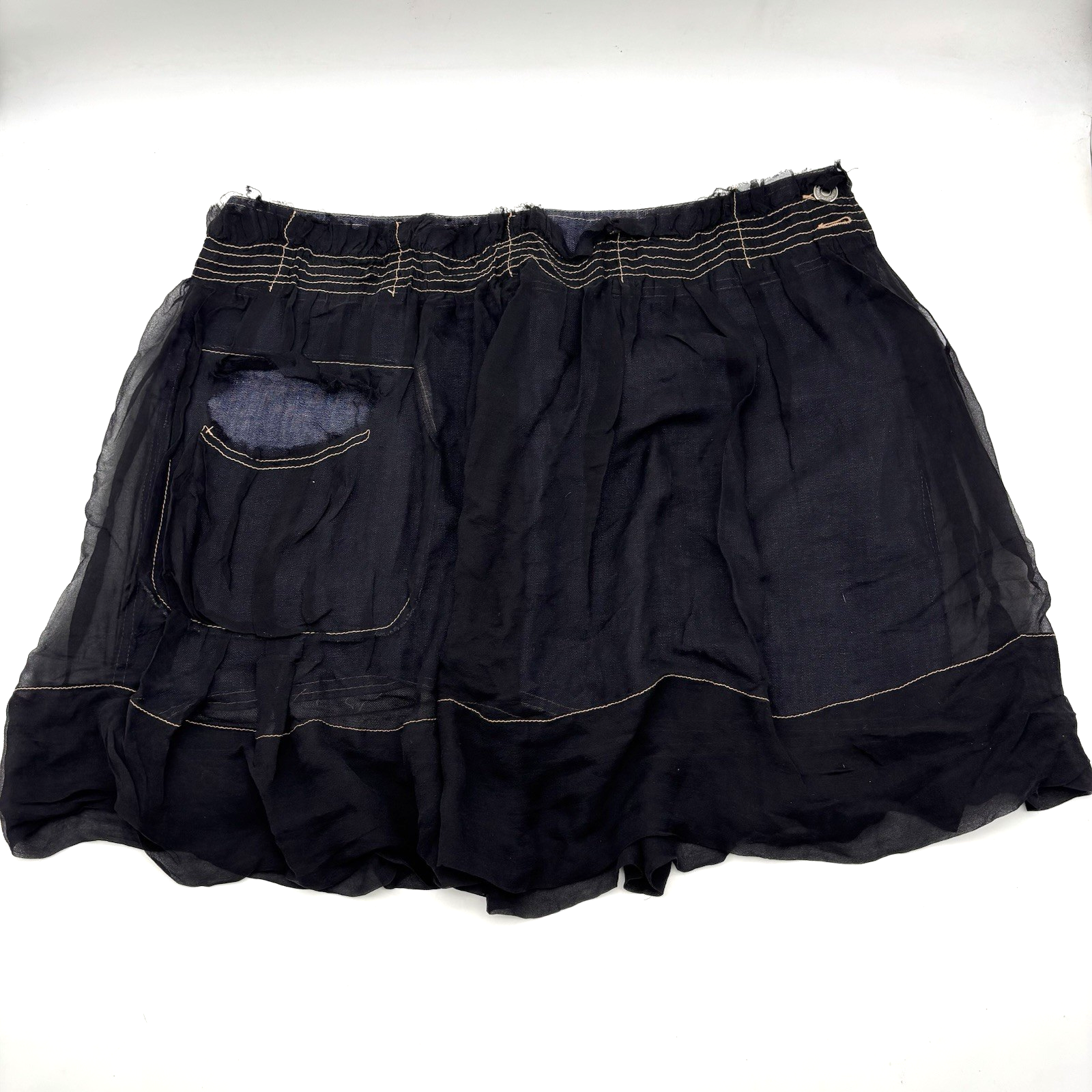 Alberta Ferretti Black Silk Overlay Denim Skirt US10 32x18 Cotton Blend