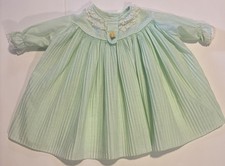 Vtg Mint Green Pleated Lace Embroidered Flower Dress Size 6-12 Month