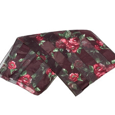 Vintage Romantic Cottagecore Wine Red Roses Sheer Floral Long Scarf 12.5" x 59"