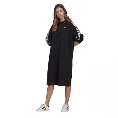 adidas Hoodie Dress GN2782 Casual Trefoil Maxi Kleid Originals Oversized Schwarz
