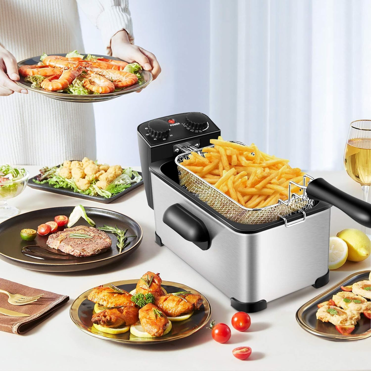Deep Fryer with Basket, 3.2Qt/12Cup Electric Oil Fryer for Home Use, Small Fat F