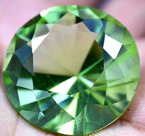 Lab Created Green Peridot 57.60 Ct GGL Certified Round Cut TOP QUALITY Gemstone - Picture 1 of 8