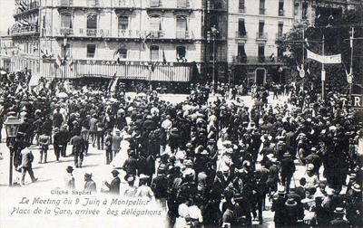 CPA 34 MONTPELLIER DAS TREFFEN VOM 9. JUNI IN MONTPELLIER PLACE DE LA GARE ANKUNFT D