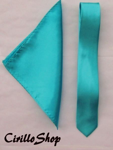 Pañuelo + Corbata Pochette Ligero Slim Hombre Estrecha Turquesa Verde Tiffany