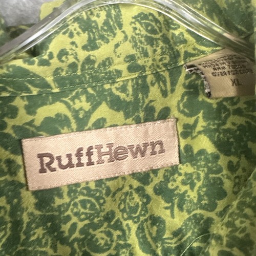 Ruff Hewn Shirt Mens L Green Hawaiian Floral Vtg Y2K Cotton Short Sleeve - Picture 3 of 8