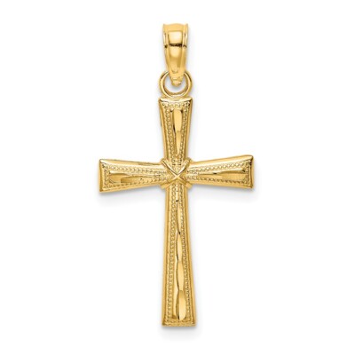 10K Yellow Gold Diamond-cut Textured Cross Pendant