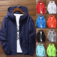 Mens Outwear Lightweight Windbreaker Waterproof Rain Jacket Hooded Breathable///
