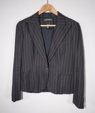 Lauren Ralph Lauren Women's Size 8 Black Striped Blazer Jacket 100 Linen