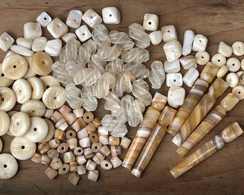 Vintage Stone Loose Bead Lot Primitive Tribal Neutral Bead Soup MOP Mexican Onyx