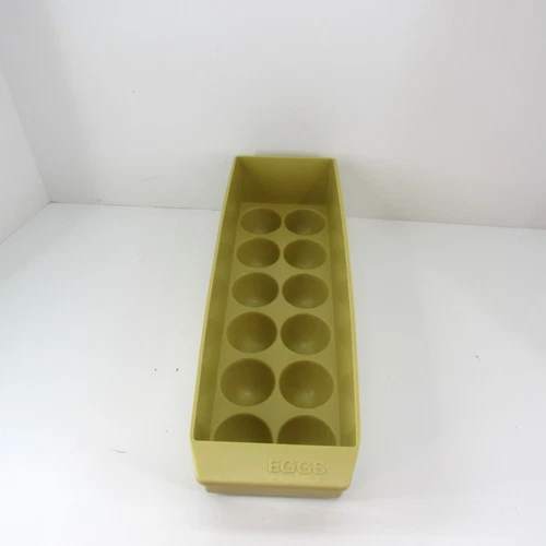 Vintage Refrigerator Dozen Egg Storage Container Harvest Gold 1970's