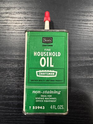 #ad Vintage Rare Sears Craftsman Household Non Staining Oil Can 3 4 Full Green 55943 $19.99