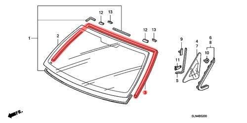 01-08 Genuine Honda FIT JAZZ GD 1st gen front windshield weatherstrip seal - Picture 2 of 5