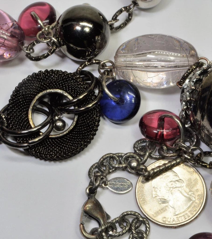 Firmato Chico's Argento Vetro Artistico Multicolore Grande Perline 32 " Collana - Immagine 4 di 4