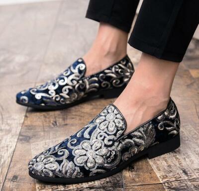 Men British Stylish Loafers Gold Wedding Party New Dress Casual Floral  Shoes Hot