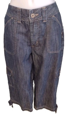 Riders By Lee Cargo Capris Women’s Size 8M Drawstring Leg Dark Wash Pockets