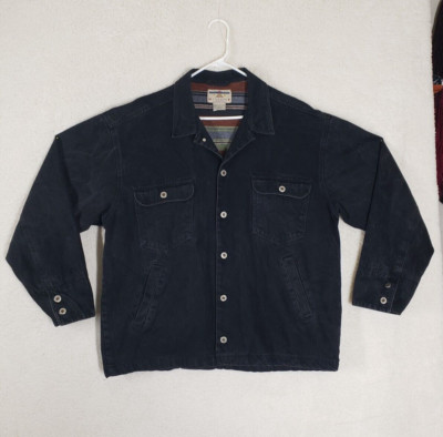 Code Zero Men Jacket Large Navy Cotton Long Sleeve Button Up Lined Outdoor Denim