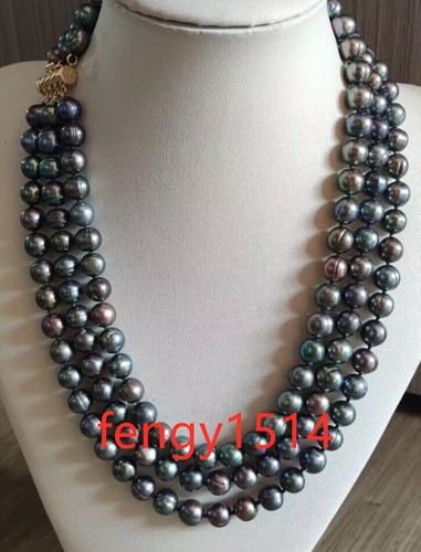 Collana Di Perle D'acqua Dolce Naturale Akoya Bianca 8-9 Mm, Placcata Oro Giallo - Lunghezza 18 Pollici - Foto 12