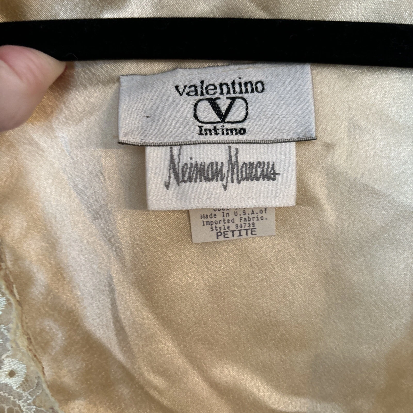 Vestaglia donna Valentino vintage champagne raso pizzo fiocco lunghezza intera S