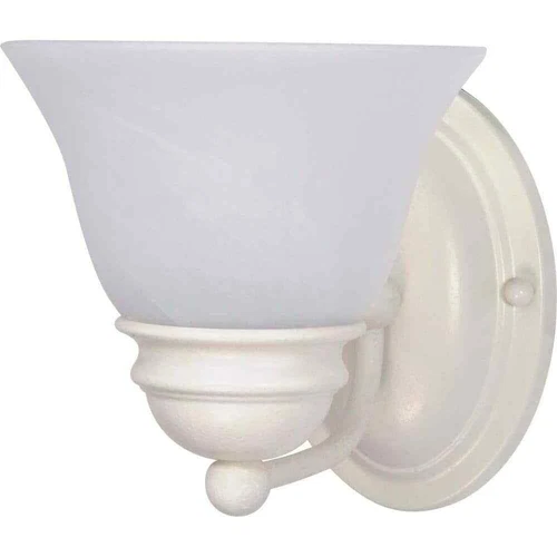 SATCO 1-Light Textured White Vanity Light with Alabaster Glass Bell Shades - Picture 1 of 2