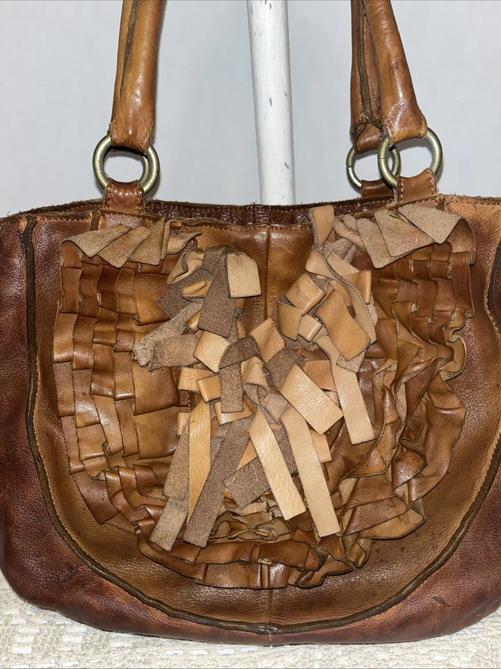 Bolso Hobo Grande Lucky Penny Anthropology Cuero Flecos Tela Estampada Forrado Foto 2 de 4