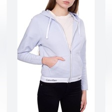 NWOT Calvin Klein Modern Cotton Loungewear Top Hoodie Full Zip Monogram Grey M
