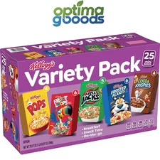 Kellogg's Assorted Cereal Variety Pack 25 Count Boxes Breakfast Snacks.