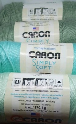Yarnspirations Caron Simply Soft 100% Acrylic Yarn 4 skeins greens seafoam 