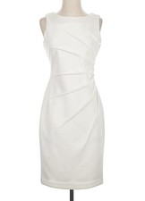 CALVIN KLEIN PLEATED FRONT S/LESS SHEATH DRESS, WHITE CREAM, SIZE 10 NWT