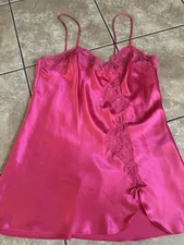 Fantasies By Morgan Taylor M Satin Sleep Gown Cami Dress Hot Pink