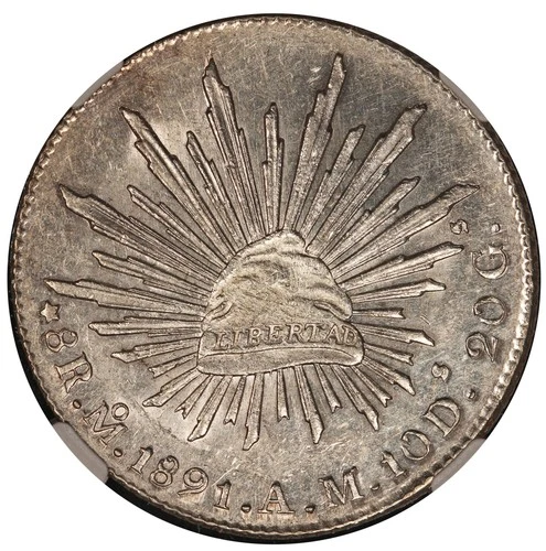 1891 Mo AM Mexico 8 Reales Silver Coin - NGC MS 63 - KM# 377.10